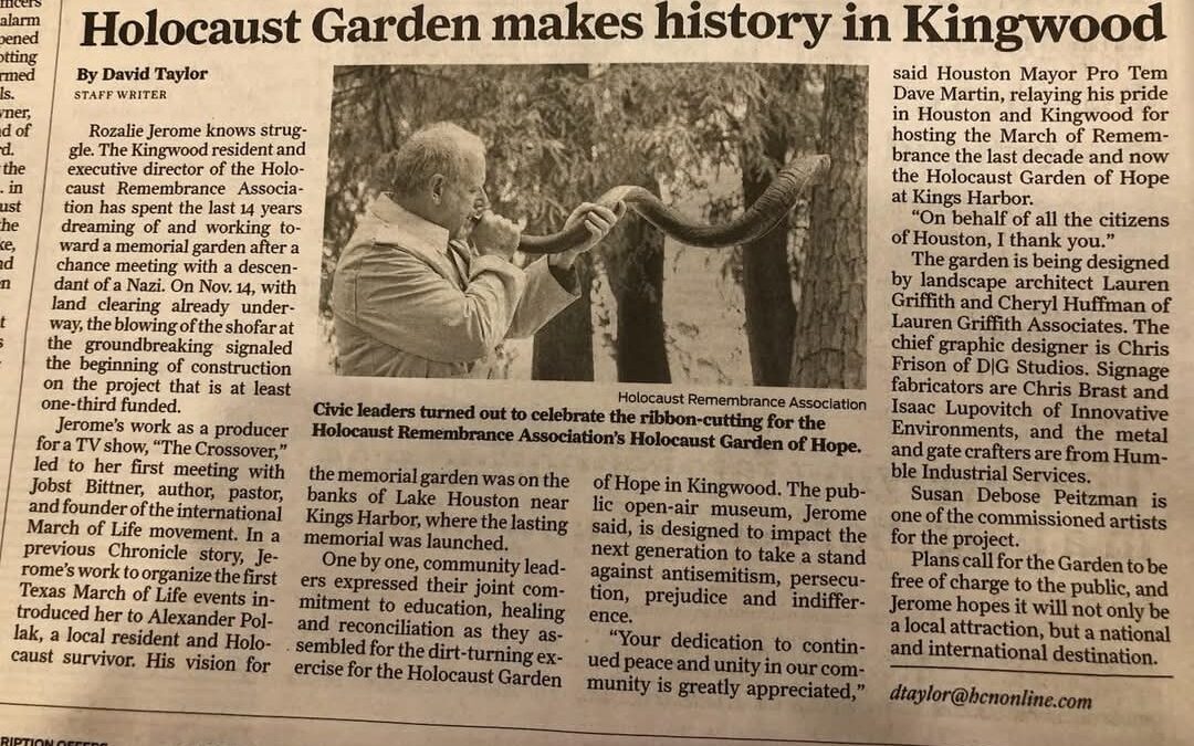 Holocaust Garden of Hope makes history with groundbreaking in northeast Harris County (Houston Chronicle)